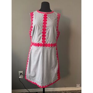 Vineyard Vines Striped Pop Embroidered Dress Sleeveless Pink‎ Trim Size 14 NWT